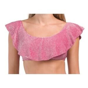 Pink Ruffle Bandeau Bikini‎ Top Shimmer Finish Womens Size 6 Trina Turk Swimwear